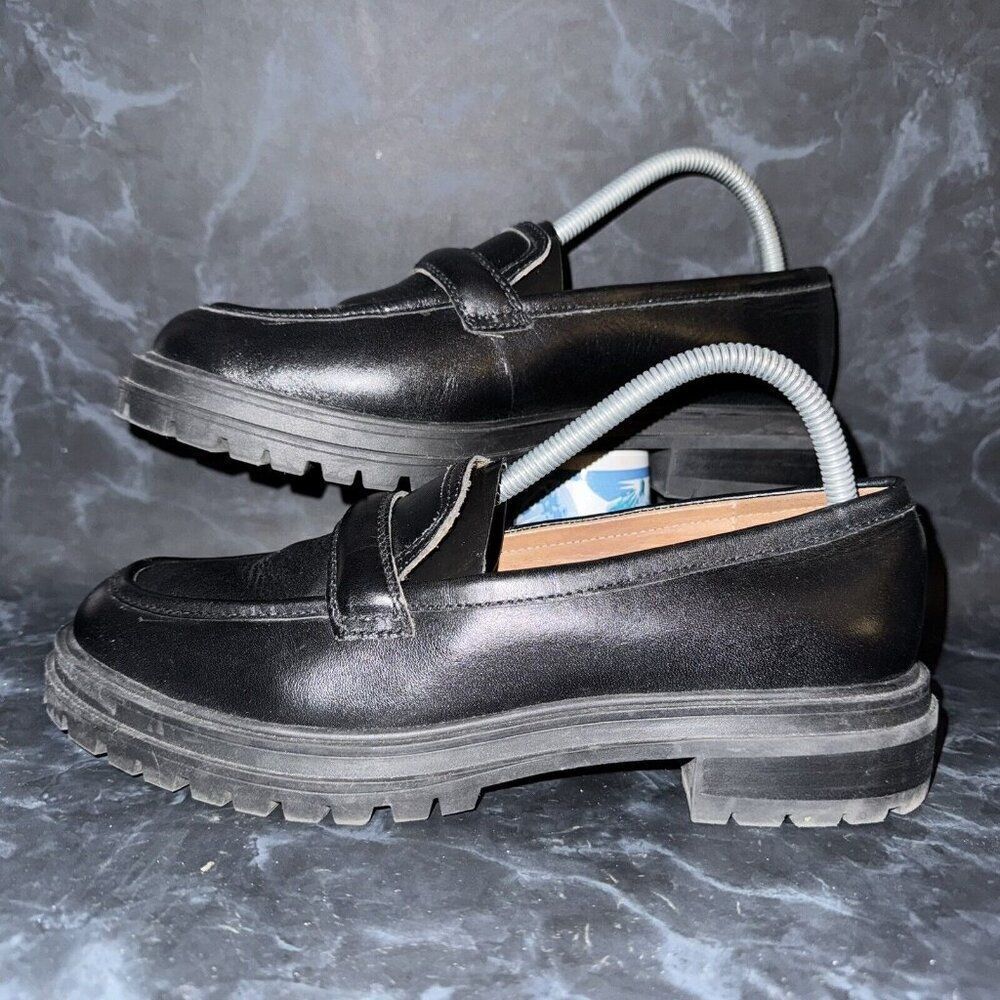 Madewell The Bradley Lugsole Loafer Shoe Black Leather Platform Women Size 9